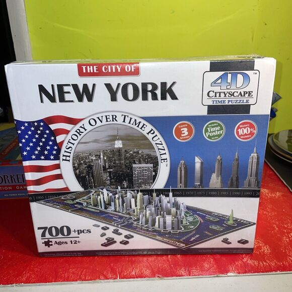 4D Cityscape 3D New York City Skyline Time Puzzle - 900+ Piece Jigsaw City Map - Picture 1 of 6